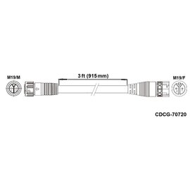 Fluence DC Extension Cable - 3ft - M19 Push-Lock - 2-Pin Female to 2-Pin Male