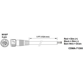 Fluence PSU1/PSE2 DC Dimming Signal Cable - 5ft - Pigtail to M16 Push-Lock Connector