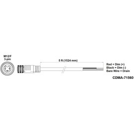Fluence PSU2 DC Dimming Signal Cable - 5ft - Pigtail to M12 Threaded Connector
