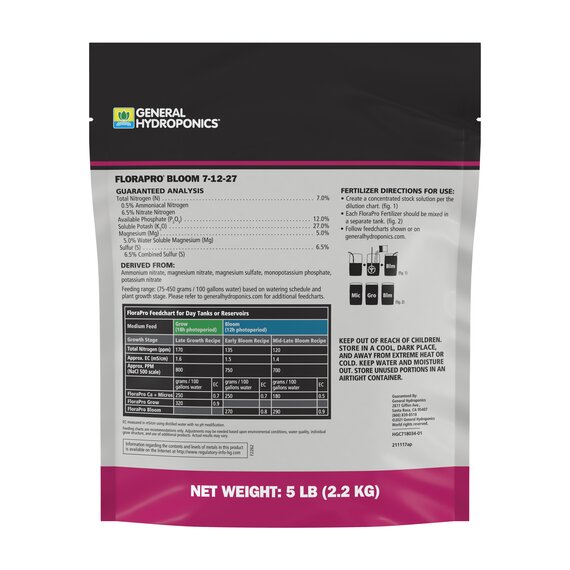 General Hydroponics FloraPro Bloom 7-12-27 Base Nutrient Powder - 5 lb