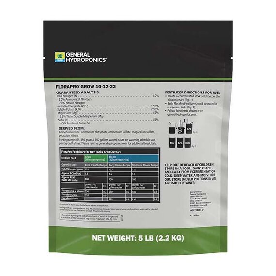 General Hydroponics FloraPro Grow 10-12-22 Base Nutrient Powder - 5 lb
