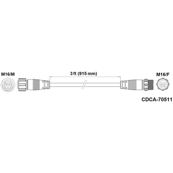 Fluence DC Light Bar Extender - 3ft - M16 Threaded Connector