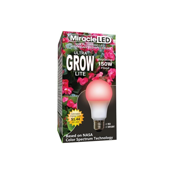 MiracleLED Commercial Hydroponic Grow Light | Ultra Grow Lite - Replaces up to 150W - Red Spectrum Daylight A19 LED - Grow Light Bulb