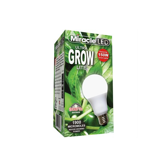 MiracleLED Commercial Hydroponic Grow Light | Ultra Grow Lite Bulb - Replaces up to 150W - Full Spectrum Daylight A19 LED - Hydroponics Bulb