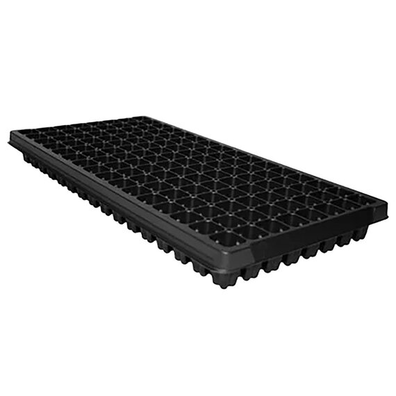 T.O. Plastics Square Plug Tray - 128-Cell - 1.19-in Top x 2-in Deep - Black - with Drain Holes - Case of 50