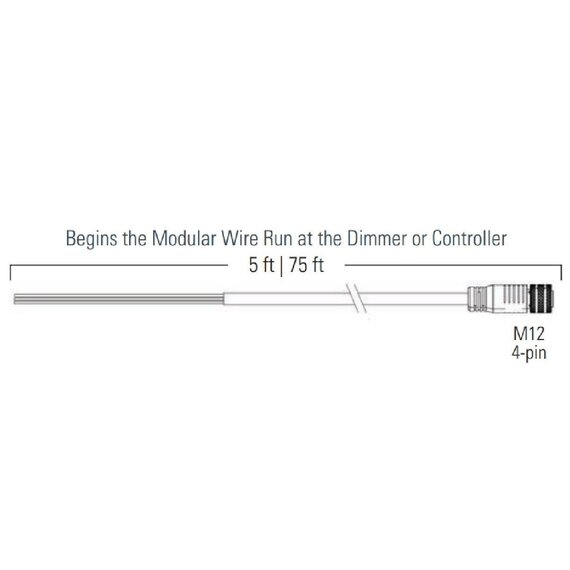 Fluence DC Flex Dimming Trunk Extension Cable - 5ft - Pigtail to M12 Threaded Connector