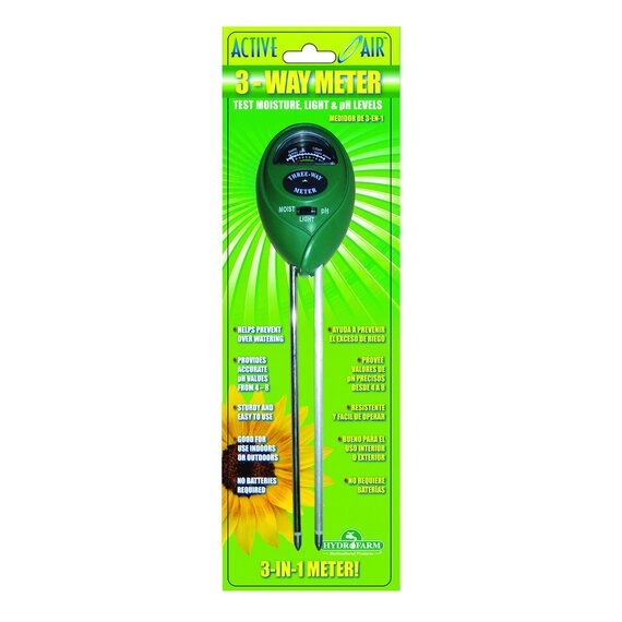 Hydrofarm Active Air 3-Way Meter - Moisture, Light, and pH
