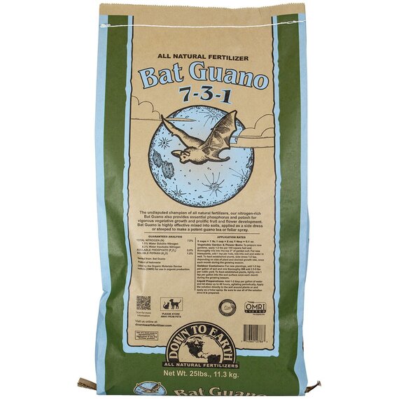 Down To Earth Bat Guano 7-3-1 Organic Fertilizer - 25 lb - OMRI Listed