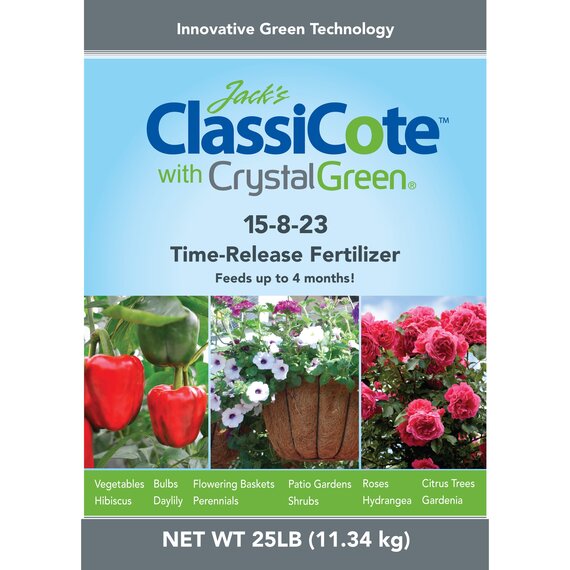 Jack's Classic ClassiCote with CrystalGreen 15-8-23 Time-Release Fertilizer - 25 lb Bag