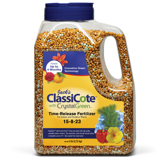 Jack's Classic ClassiCote with CrystalGreen 15-8-23 Time-Release Fertilizer - 6 lb Shaker Jar