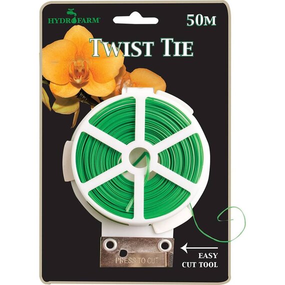 Hydrofarm Twist Tie Spool with Cutter - 50-m - Green