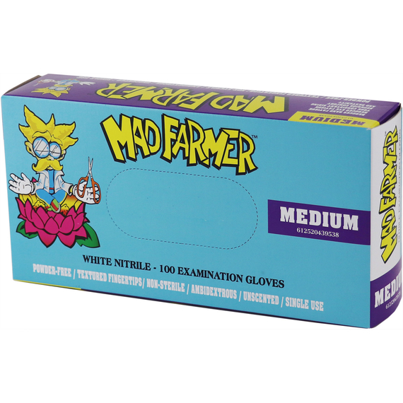 Mad Farmer White Nitrile Horticulture Gloves, Size M, Box of 100