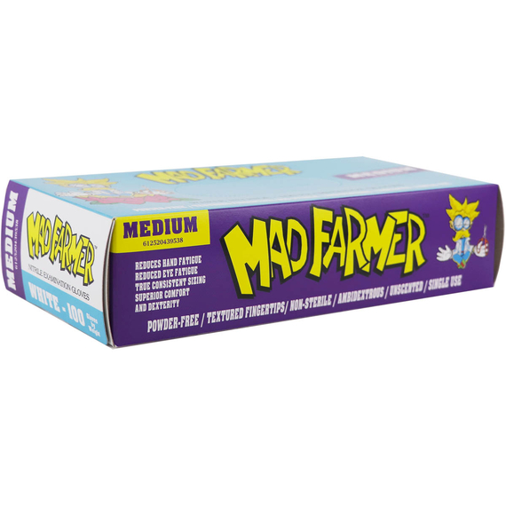 Mad Farmer White Nitrile Horticulture Gloves, Size M, Box of 100