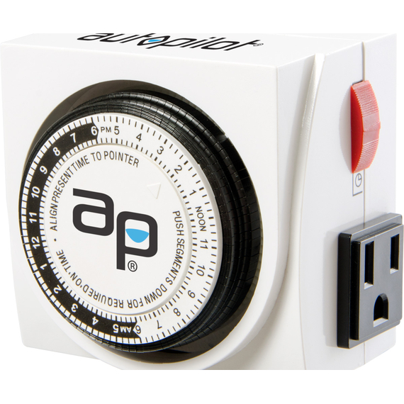 Autopilot Dual-Outlet Analog Grounded Timer, 1725W, 15A, 15-Minute On/Off, 24 Hour