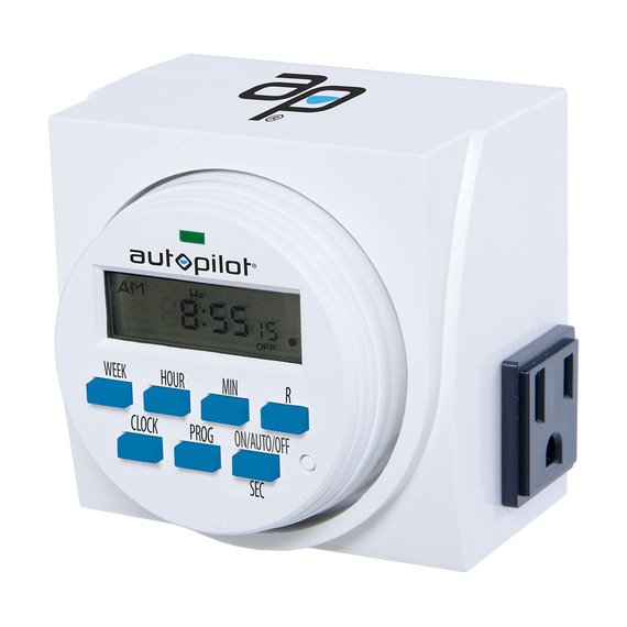 Autopilot Dual Outlet 7-Day Grounded Digital Programmable Timer, 1725W, 15A, 1 Second On/Off