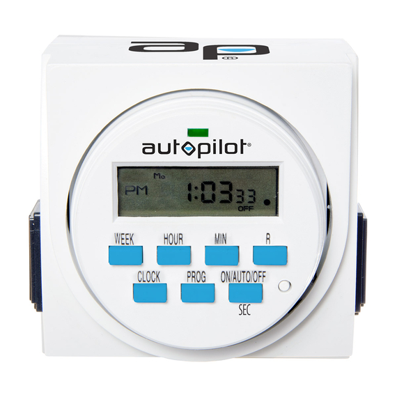 Autopilot Dual Outlet 7-Day Grounded Digital Programmable Timer, 1725W, 15A, 1 Second On/Off