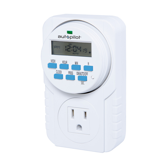 Autopilot 7-Day Grounded Digital Programmable Timer, 1725W, 15A, 1 Second On/Off, 8 On/Off Cycles