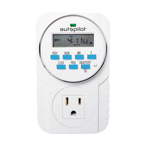 Autopilot 7-Day Grounded Digital Programmable Timer, 1725W, 15A, 1 Second On/Off, 8 On/Off Cycles