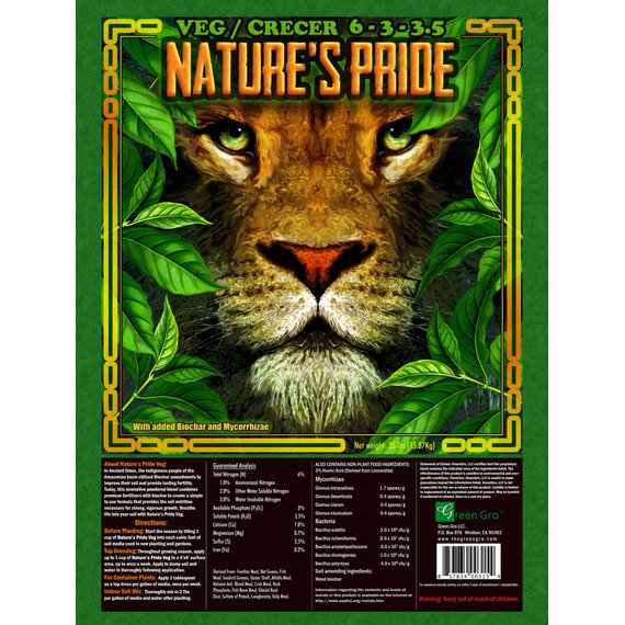 GreenGro Biologicals Pride Lands Veg 6-3-3.5 Fertilizer - 35 lb