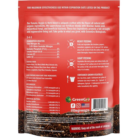 GreenGro Biologicals Home & Garden Tomato, Veggie & Herb Fertilizer - 4 lb