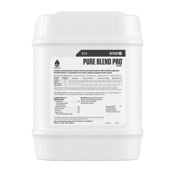 Botanicare Pure Blend Pro Grow Base Nutrient 3-2-4 - 5 Gal