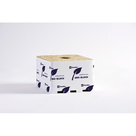 Grodan Improved Gro-Block Rockwool Grow Block - Jumbo - 6 x 6 x 4-in - Pre-Cut Hole - Bulk Pallet