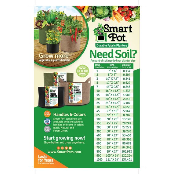 Smart Pot Fabric Grow Bag - 10 Gal - With Handles - 16-in Diam x 12.5-in H