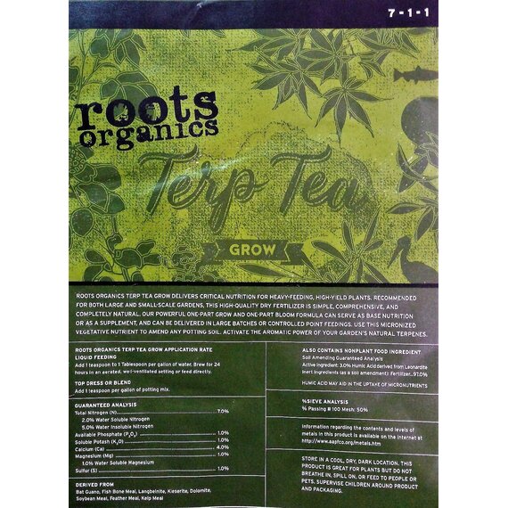 Roots Organics Terp Tea Grow Micronized Organic Dry Fertilizer - 7-1-1 NPK - 3 lb