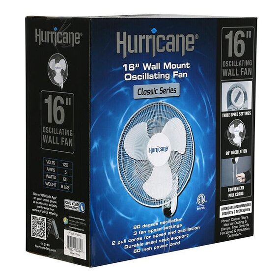 Hurricane Classic Oscillating Wall Mount Fan - 16-in