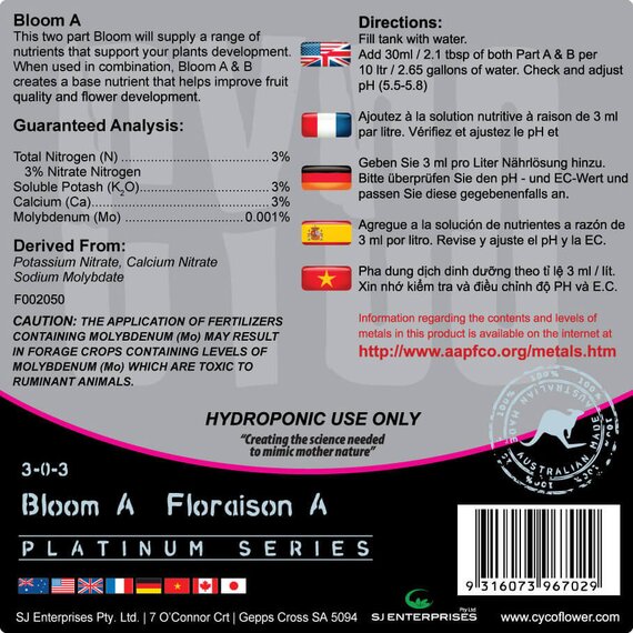 CYCO Platinum Series Bloom Part A Base Nutrient 2-0-2 - 275 Gal
