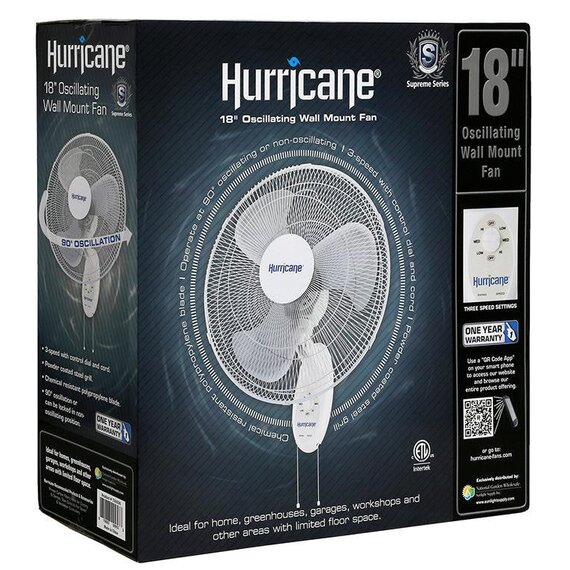 Hurricane Supreme Oscillating Wall Mount Fan - 18-in