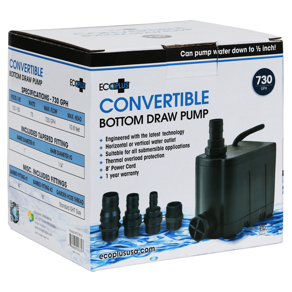 EcoPlus Convertible Bottom Draw Water Pump - 730 GPH