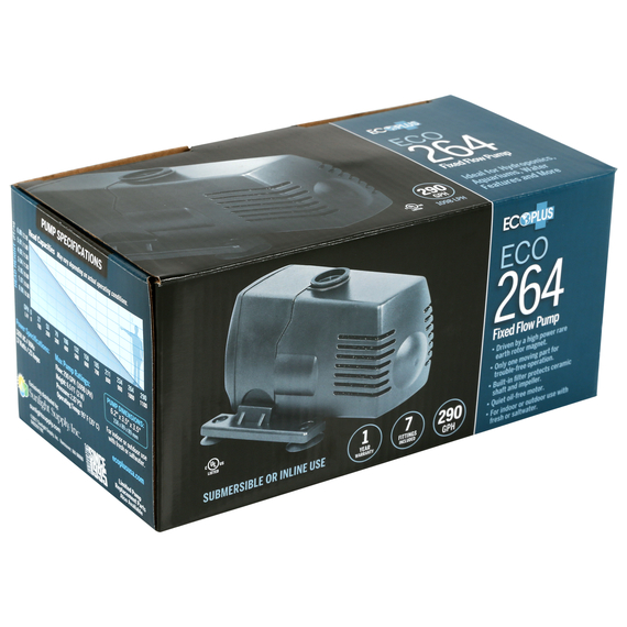 EcoPlus ECO-264 Fixed Flow Submersible/Inline Pump - 290 GPH - 2.87 PSI