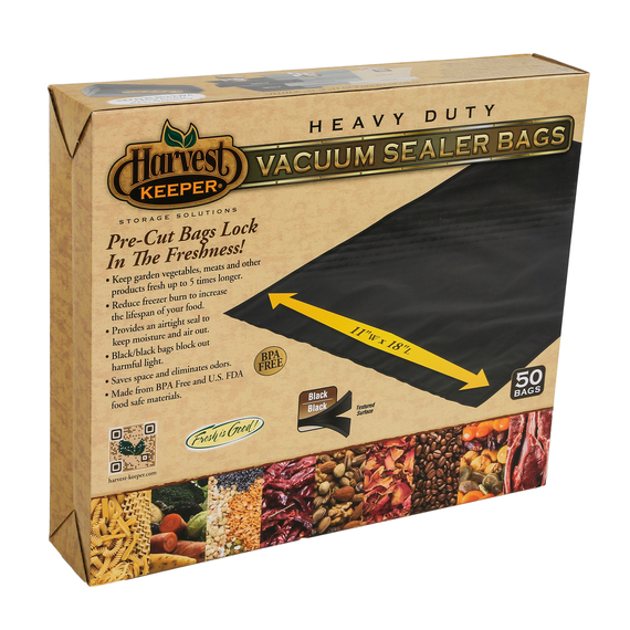Harvest Keeper Precut Vacuum Seal Bags - 50pk - 11in x 18in - Black/Black