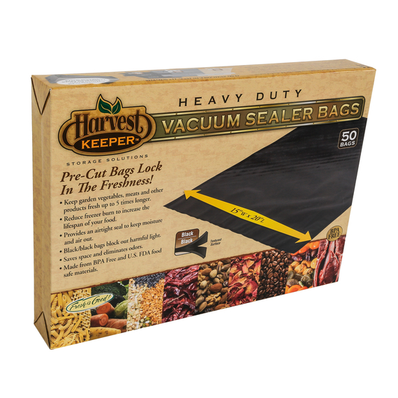 Harvest Keeper Precut Vacuum Seal Bags - 50pk - 15in x 20in - Black/Black