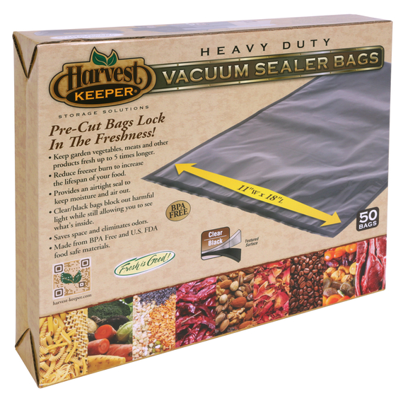 Harvest Keeper Precut Vacuum Seal Bags - 50pk - 11in x 18in - Black/Clear