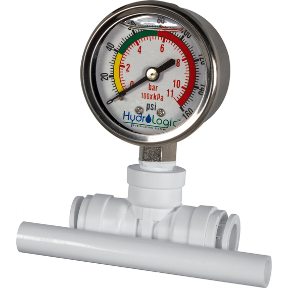 HydroLogic Evolution-RO Quick Connect Liquid-Filled Pressure Gauge - 1/2in QC Tee